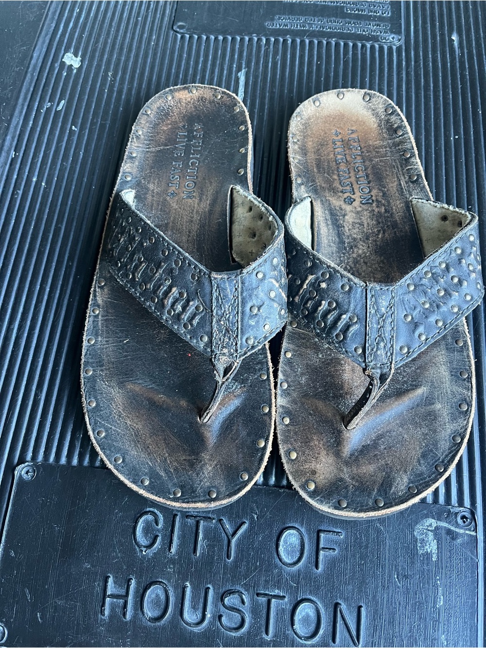Affliction Brown Studded Men's Flip Flop Sandals